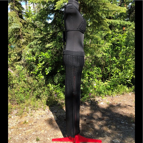 NEW Black Stretch Knit Pant Crop Top Set Summer Loungewear Beach One Size XS/S - Picture 5 of 12